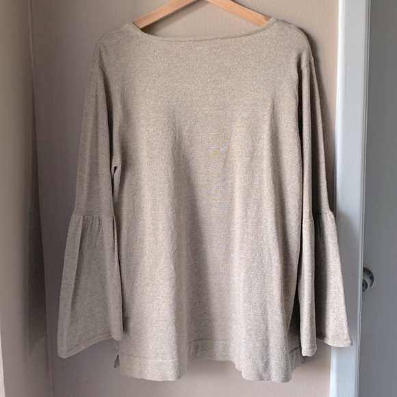 CALVIN KLEIN Gold Thread Bell Sleeve Lightweight Pullover Sweater - Picture 8 of 8